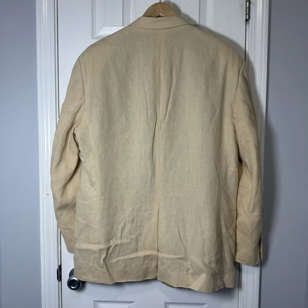 Alan Flusser Men's 100% Linen Two Button Dress Blazer Jacket Beige 44R